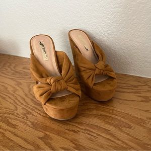 Brown Suede Knotted Wedge Heels